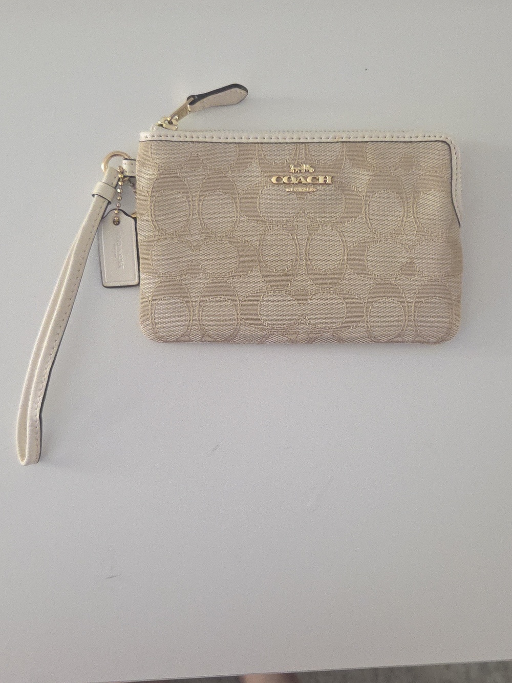 Coach Metallic Logo Wristlet in Champagne Gold